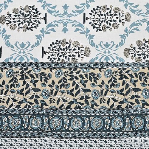 Image of 100% Cotton Single Bedsheet with 1 Pillow Cover | 240 TC Pure Cotton Flat Bed Sheet | Traditional Jaipuri Printed Bedding Set | Soft & Breathable | 60 x 90 Inch (Rangmahal Single 44)