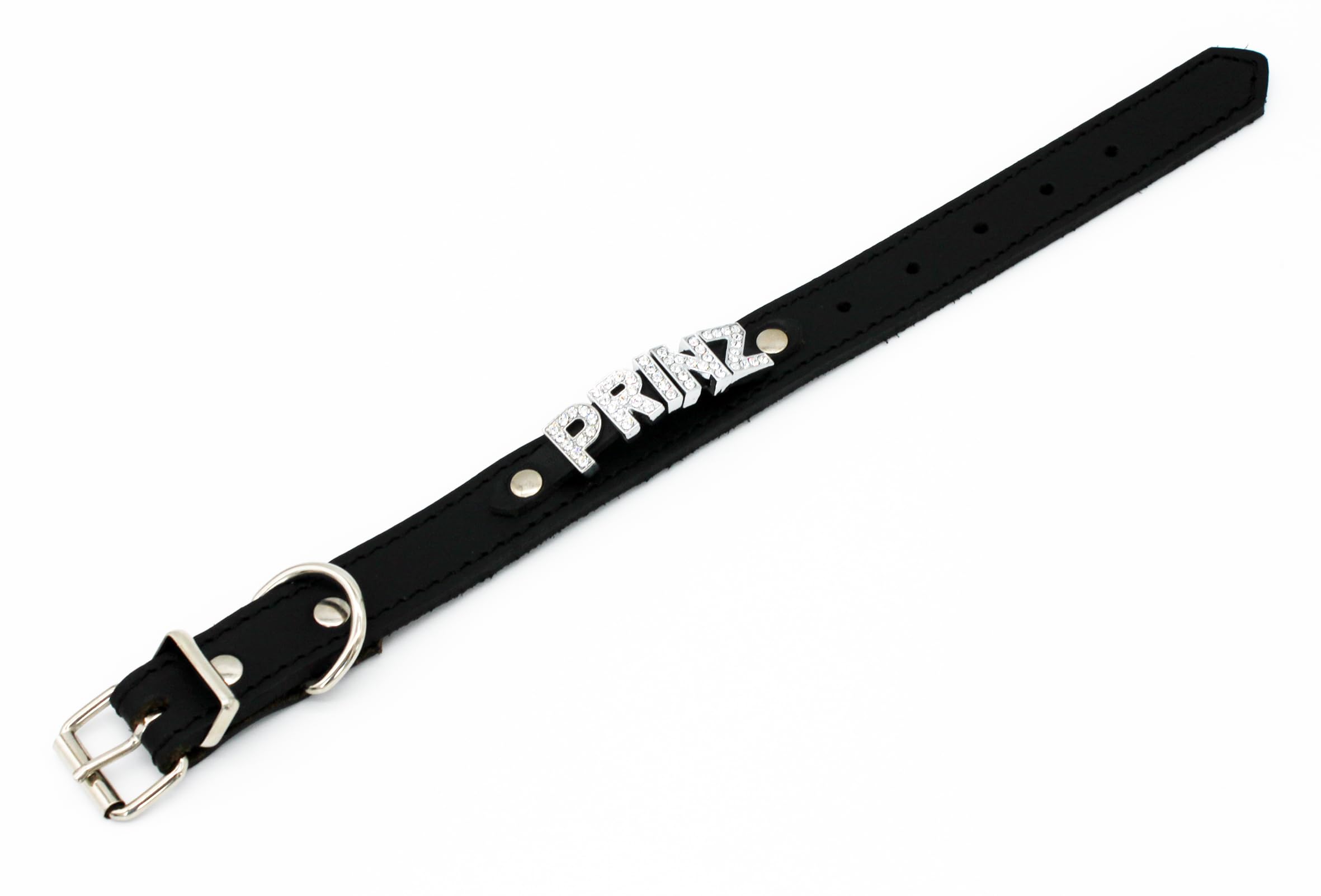 Halsband mit Strassbuchstaben und Wunschtext, 35mm breit/60cm lang, schwarz, 7-12 Buchstaben