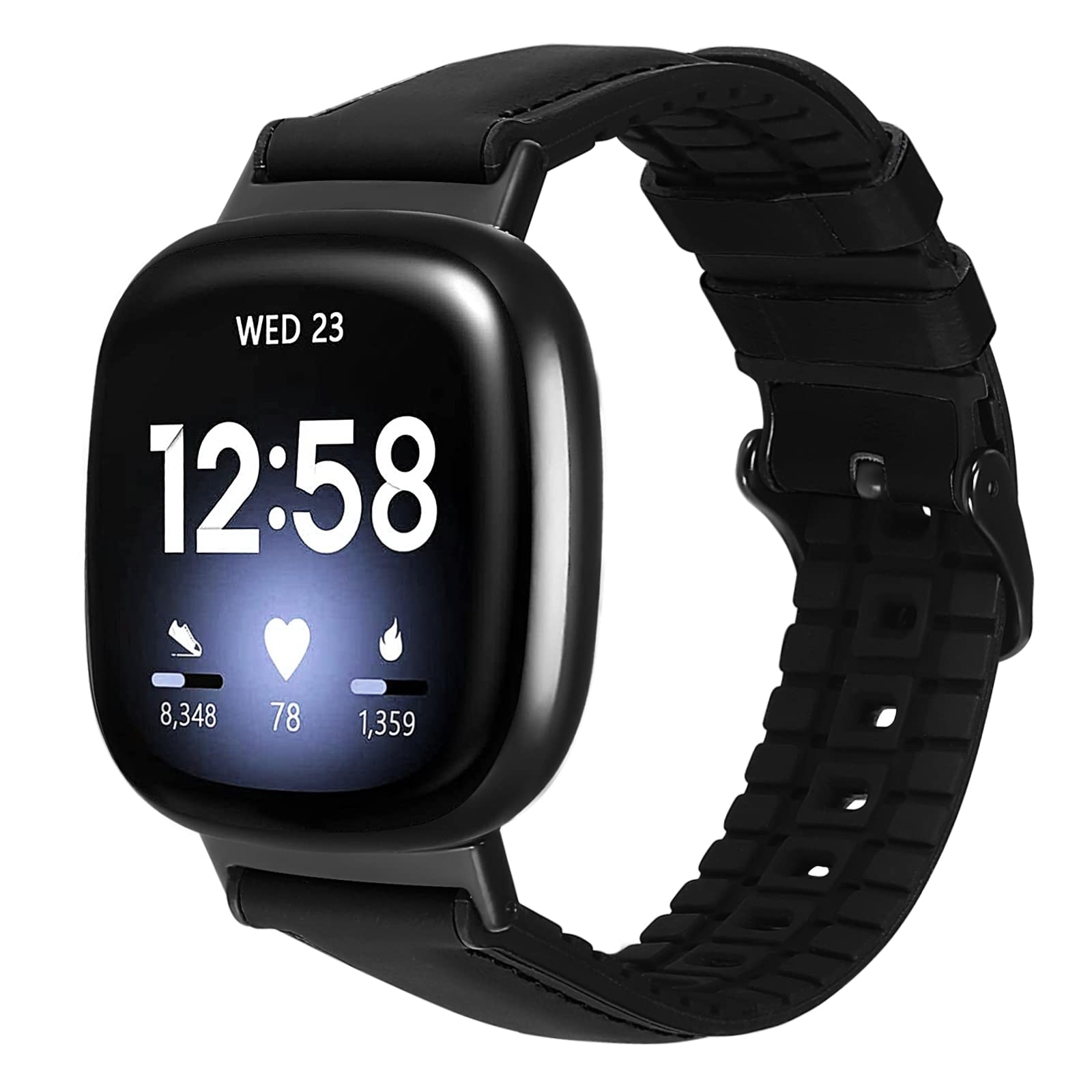 SKYLET Compatible with Fitbit Versa 3 Bands/ Fitbit Sense Bands for Men Women, Soft Genuine Leather Replacement Straps for Sense/Versa 3 Bands Men Large Small