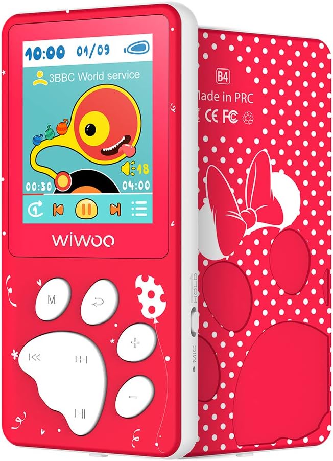 Wiwoo MP3 Player for Kids, Cartoon Bear Paw Button Music Player with Radio, Reader, Photo Viewer, Voice Recorder, 8GB Memory Support 128G TF Card