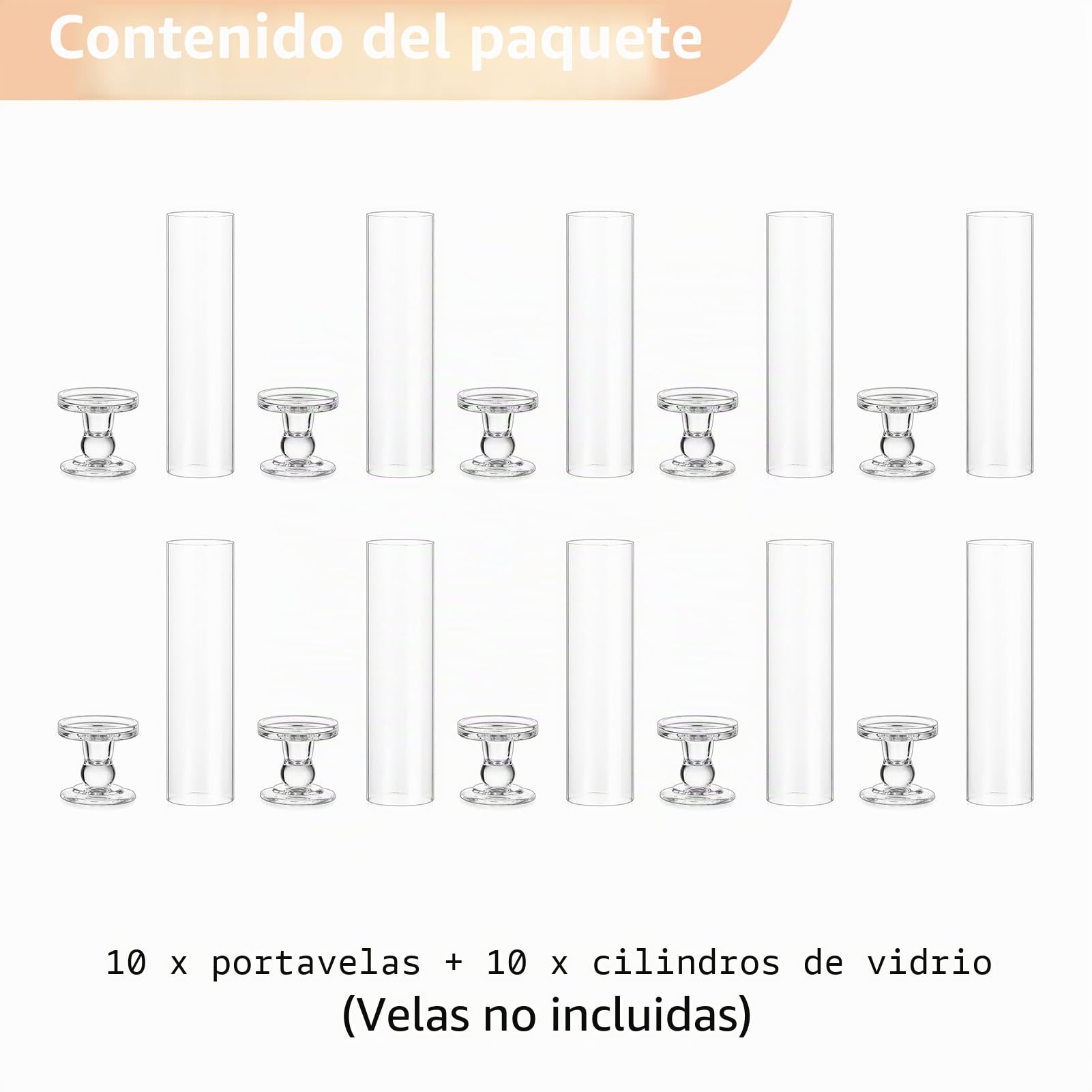 NUPTIO Huracán de Vidrio Candelabros - 10 Piezas Pilar Candelabro Cilindro Candelabro para Vela Cónica 35cm Transparente Alto Candelabro con Vidrio Abierto Centros de Mesa para Bodas