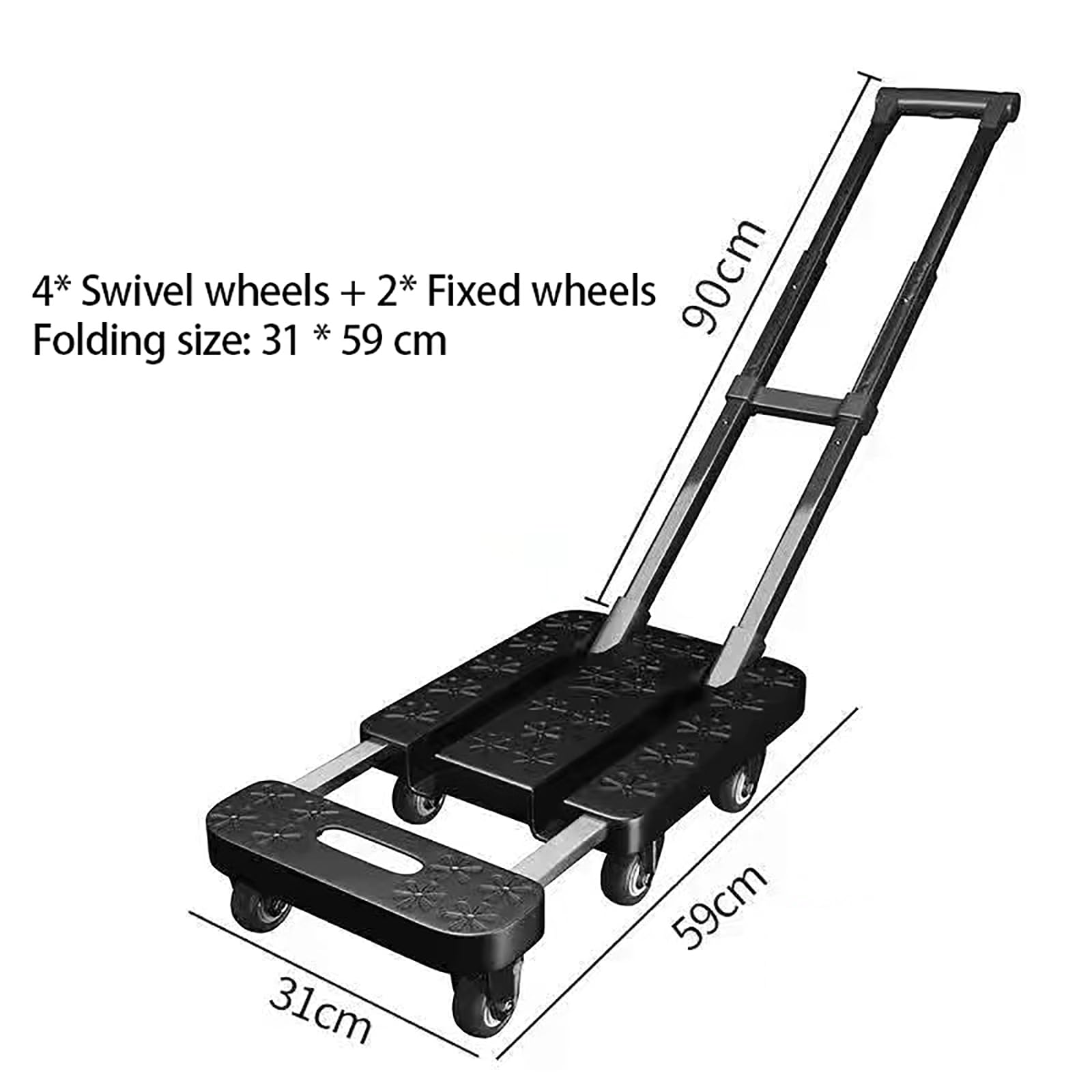 Carrello pieghevole con 6 ruote, capacità di carico di 99,8 kg, antiscivolo, manico retrattile, perfetto per trasportare alimenti e oggetti pesanti