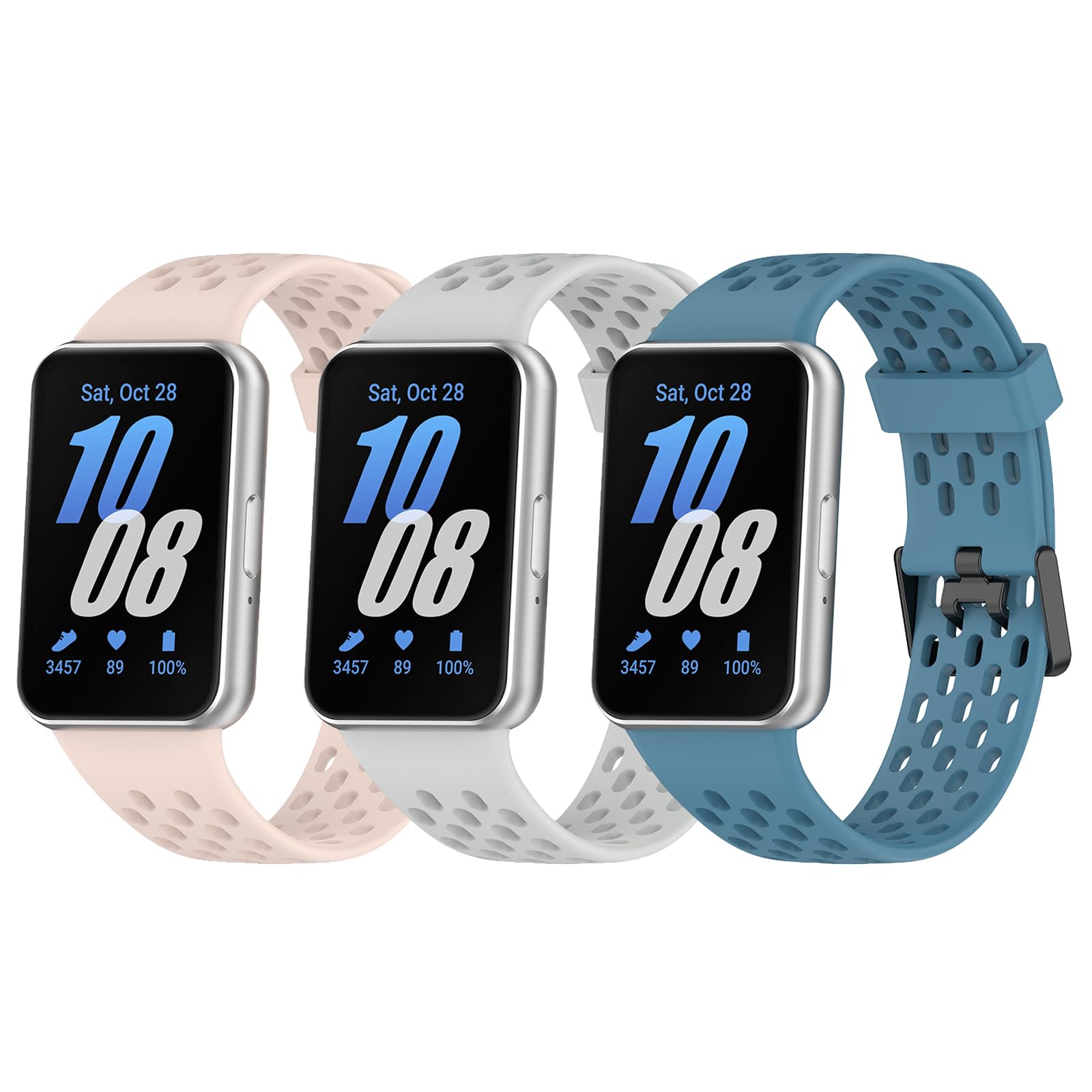 Gheper 3 Pack Watchbands Compatible with Samsung Galaxy Fit3[2024] SM-R390 Soft Silicone Breathable Sport Wristbands Replacement Bracelet Quick Release Straps