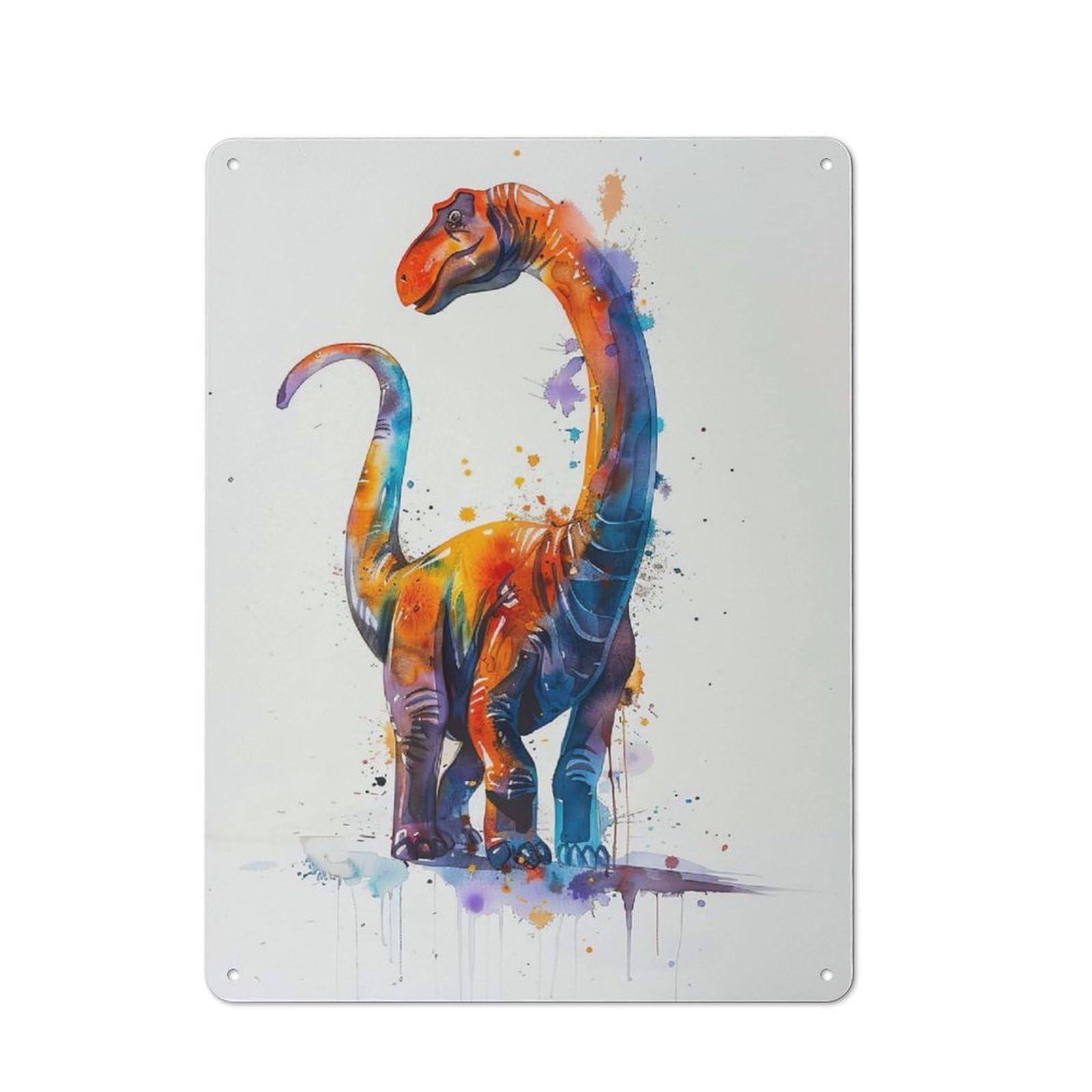 Junmoney Style-21 For Café Or Restaurant, Apatosaurus Watercolor Retro Metal Sign 40X30cm, Gift For Café Owners And Decorators During The Christmas Season