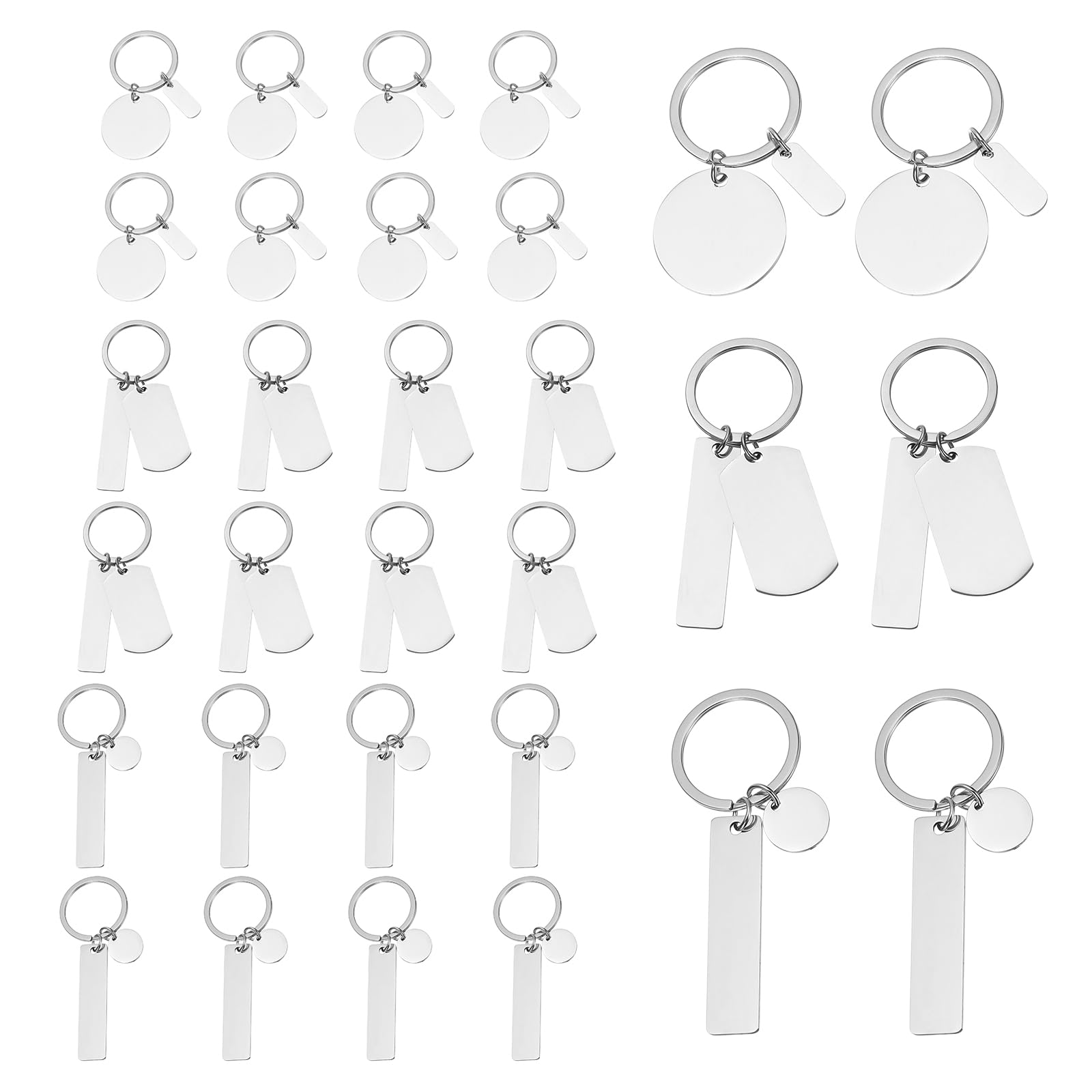 PATIKIL Engravable Metal Keychain Stamping Blanks, 30 Pcs Stainless Steel Stamping Blanks Tags Metal Blank with Key Ring for Laser Engraving DIY Crafts Nameplate, Silver Tone, 3 Shapes
