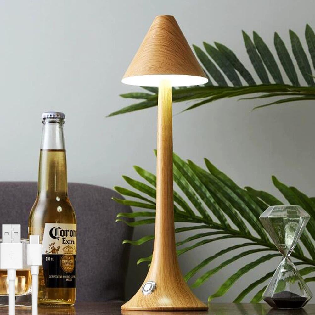 Lampa Stołowa LED w Kolorze Drewna Akumulatorowa Lampka Stołowa Z Przełącznikiem Dotykowym Ściemnialna Nowoczesna Aluminiowa Łazienkowa Lampka Nocna Wewnętrzna i Zewnętrzna,Natural