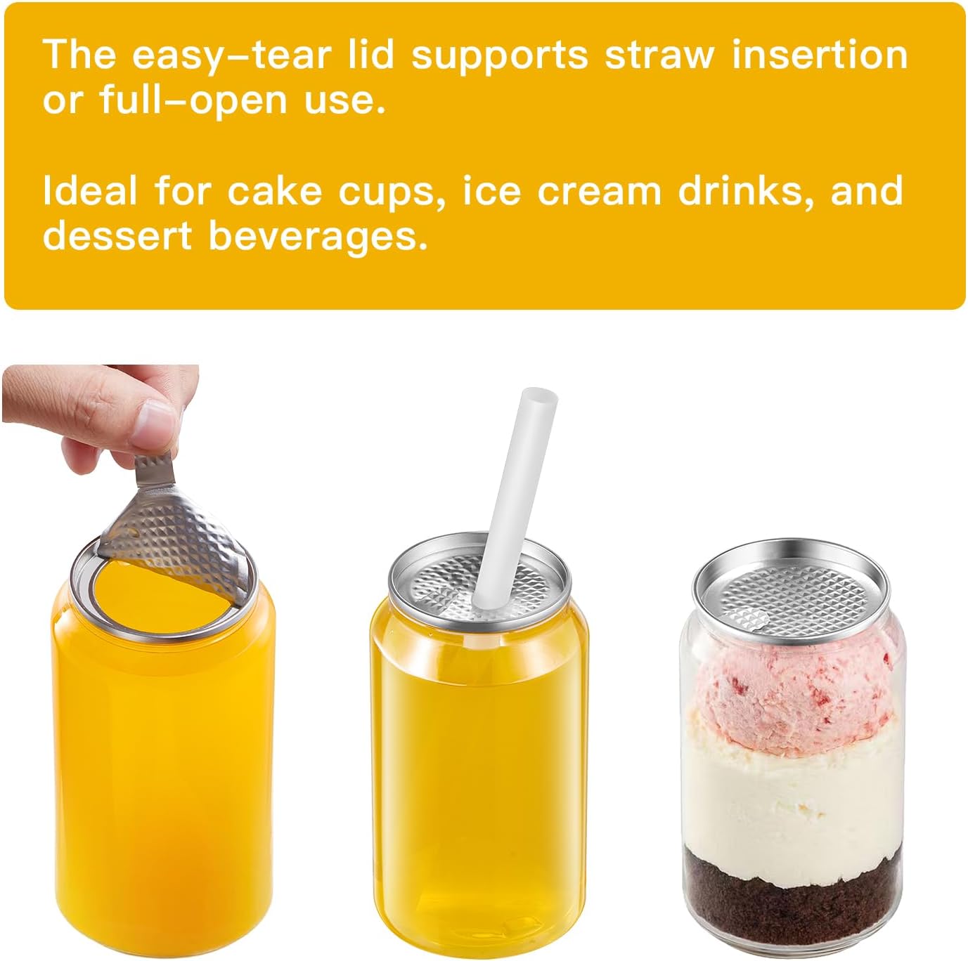 200 Pack 11oz Clear Plastic Can Cups with Aluminum Lids, PET Beverage Cans for Automatic Seaming Machine, Leak-proof Soda & Juice Containers for Boba Tea & Coffee Shops