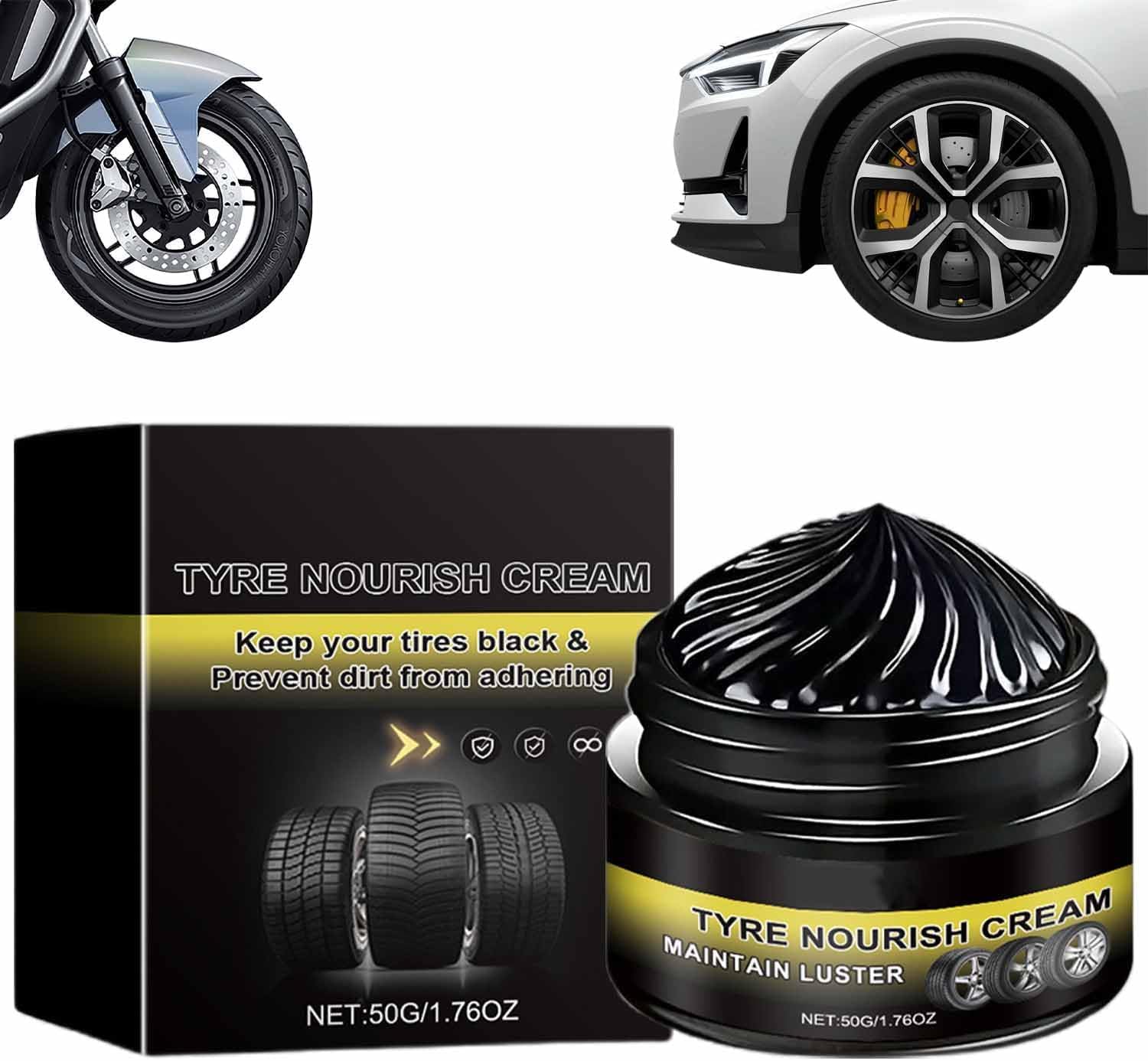Tyre Nourish Cream, 2-Pack Car Tire & Plastic Trim Renewal Paste, Tire Nourish Wax Cream, Restores Black Gloss, Powerful Wheel Cleaning Refurbish Wax, for Car Tires (Black-2 Packs) — view 6