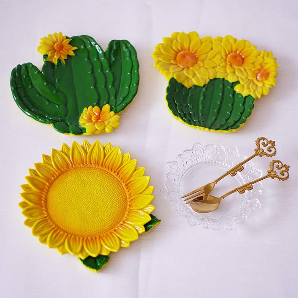 Resin Dried Fruit Tray Serving Plate Nut Tray Snack Dessert Dish for Candy Jewelry Organizer Display (17cm x 17cm x2cm Yellow Sunflower)
