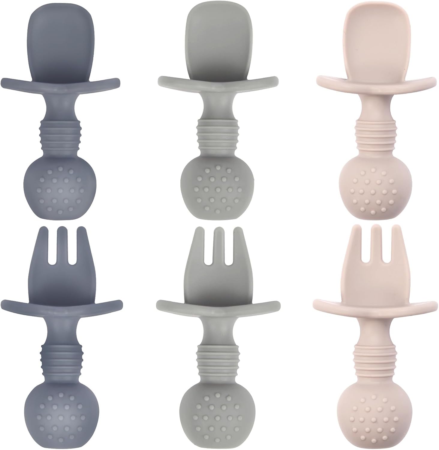 Eascrozn Baby Spoons and Forks Feeding Set, 6 Pack Silicone First Stage Self Feeding Toddler Utensils, BPA Free, Baby Led Weaning Supplies for Training Spoons