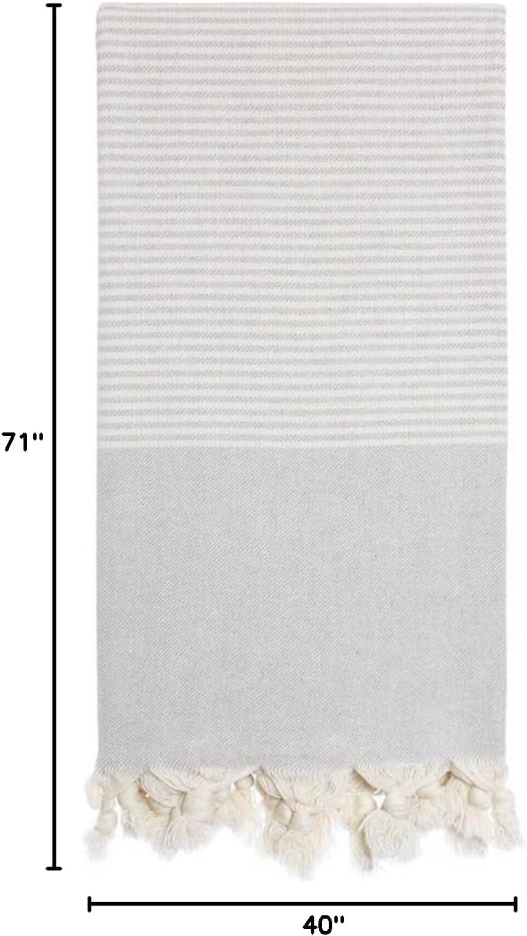 Chico Light Gray Beach Bath Towel - 100% Turkish Cotton - Sand Resistant Highly Absorbent Fast Drying Super Soft - Boho Bohemian Towels Peshtemal Blanket Pareo Sarong Solid Color