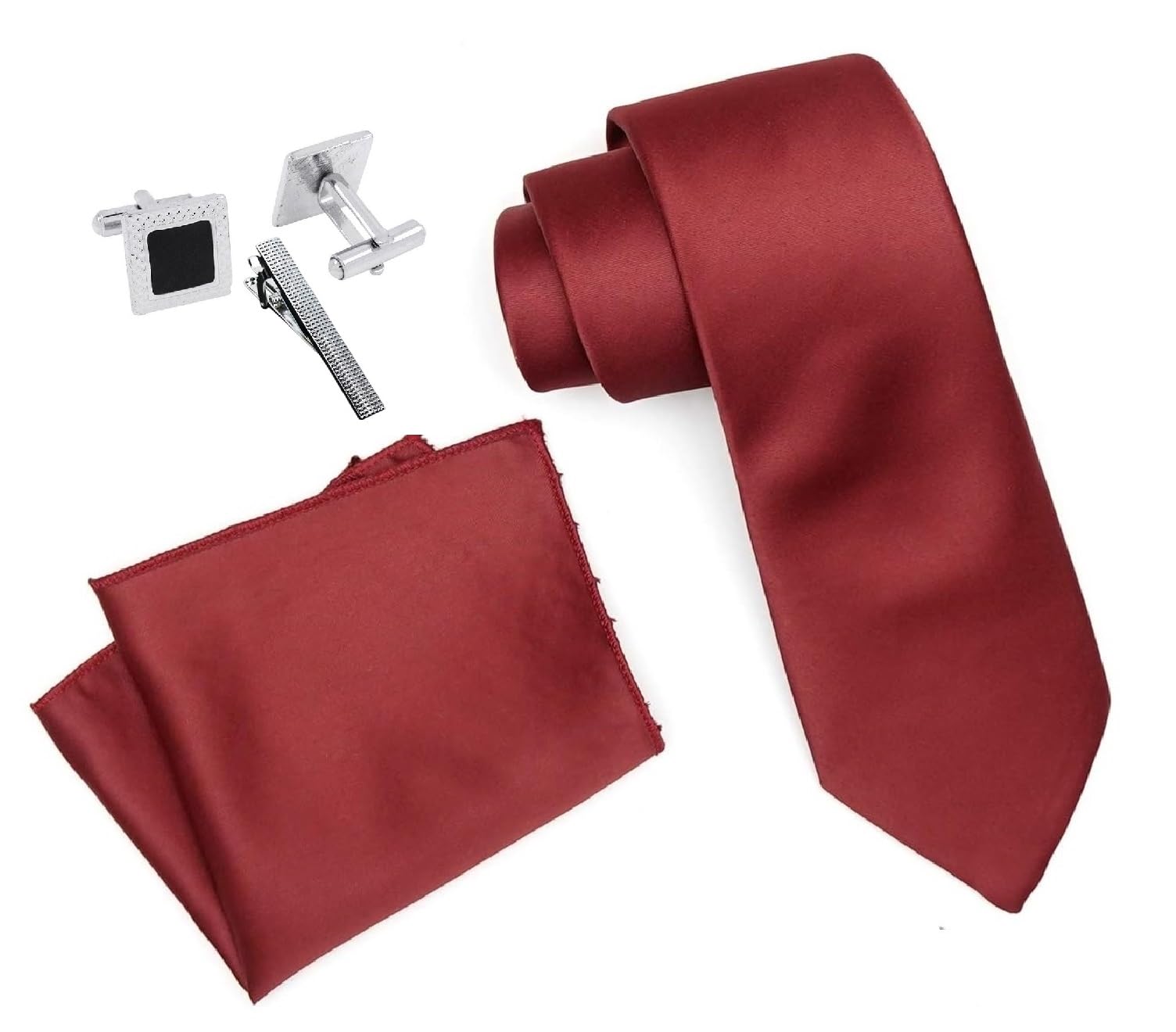 fashmade “where fashion is made” FashMade Premium Italian Silk Tie, Pocket Square with Square Brass Cufflinks & Silver Honeycomb Tie Pin Combo in Leather Gift Box for Men – Formal & Wedding Set tp-23-picture-24