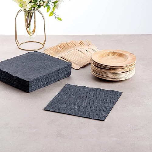 Miniatura 7 de Restaurantware Luxenap Micropoint Servilletas de cena de 2 capas, suaves y duraderas, de 16 x 16 pulgadas, color negro con hilos blancos,