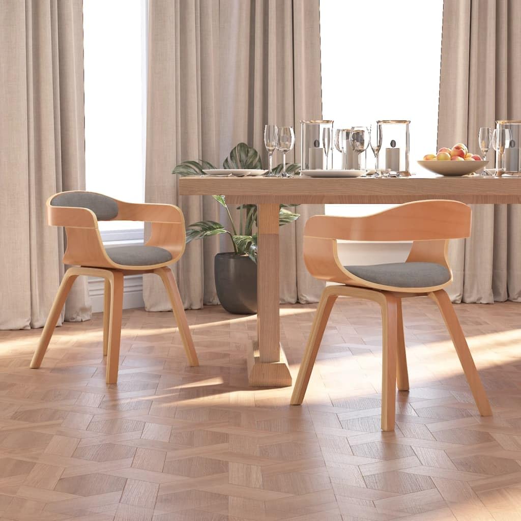 Juego de 2 sillas de comedor gris natural 49 x 51 x 70 cm | Respaldo acolchado, asiento de esponja, patas de madera de haya, carga máxima 110 kg
