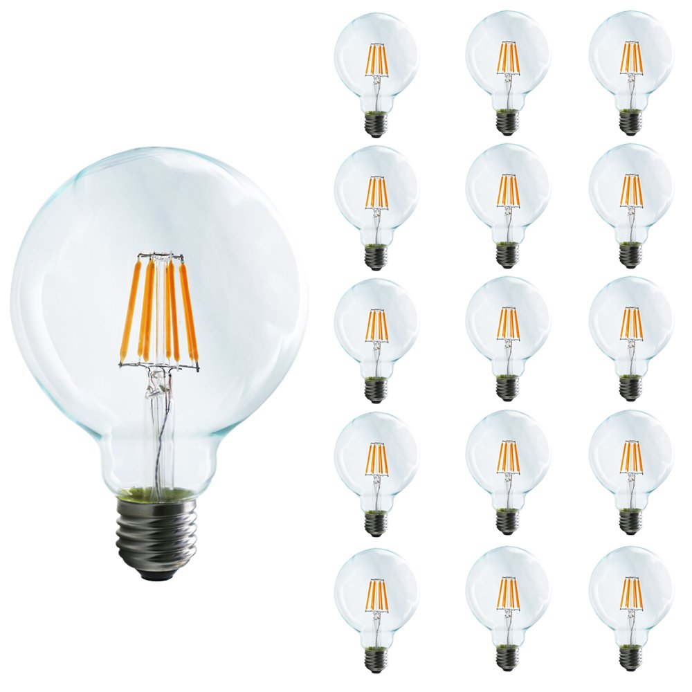 Mengjay® 15 bombillas LED vintage de 8 filamentos G95 8 W de luz LED E27 base blanca cálida 2200-2300 K 650 LM LED Edison bombilla equivalente a 65 W CA 220 V regulable 95 x 135 mm