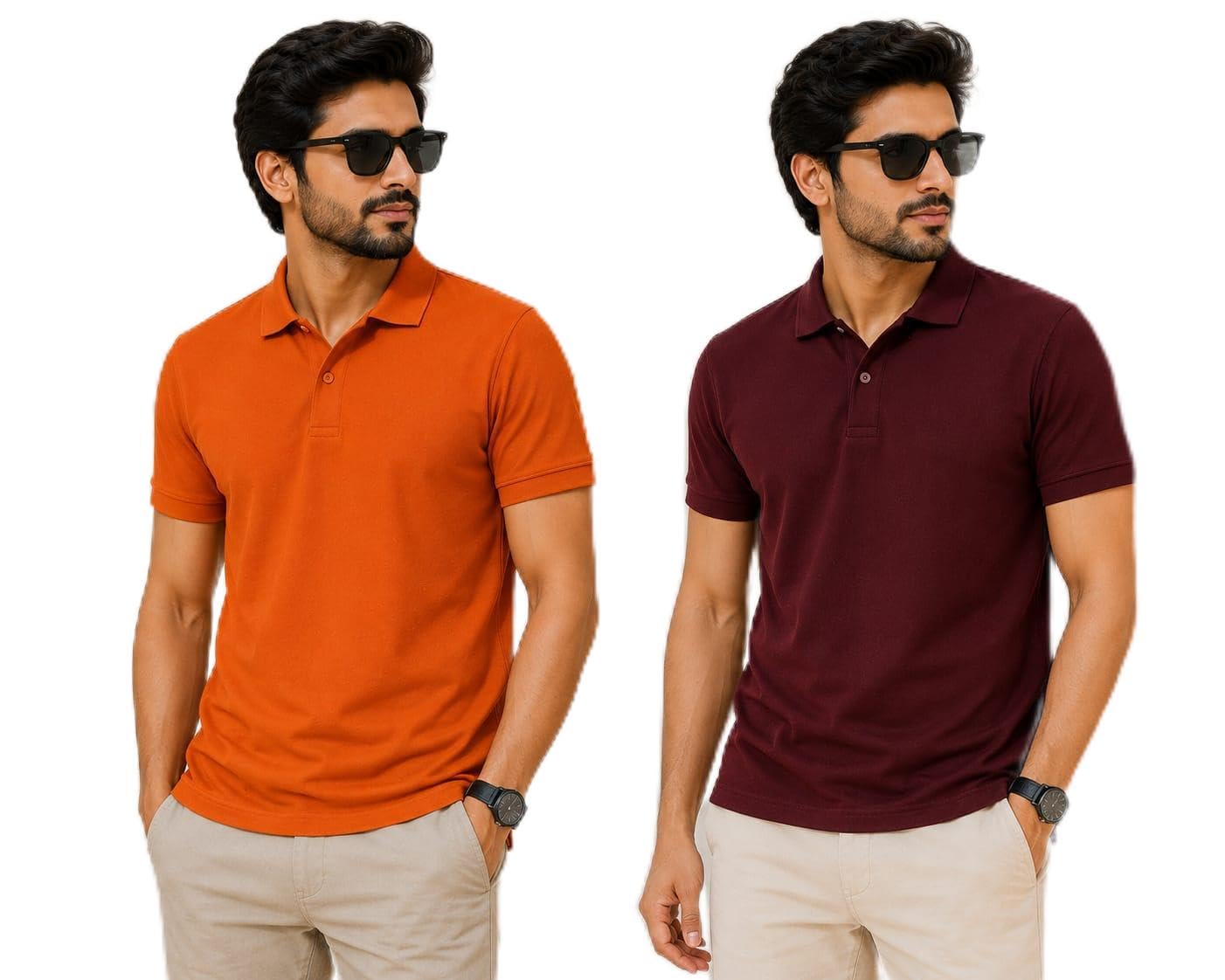 Cool Breathable Fabric Honey Comb Design Combo Pack of 2 Polo T-Shirts-image-8