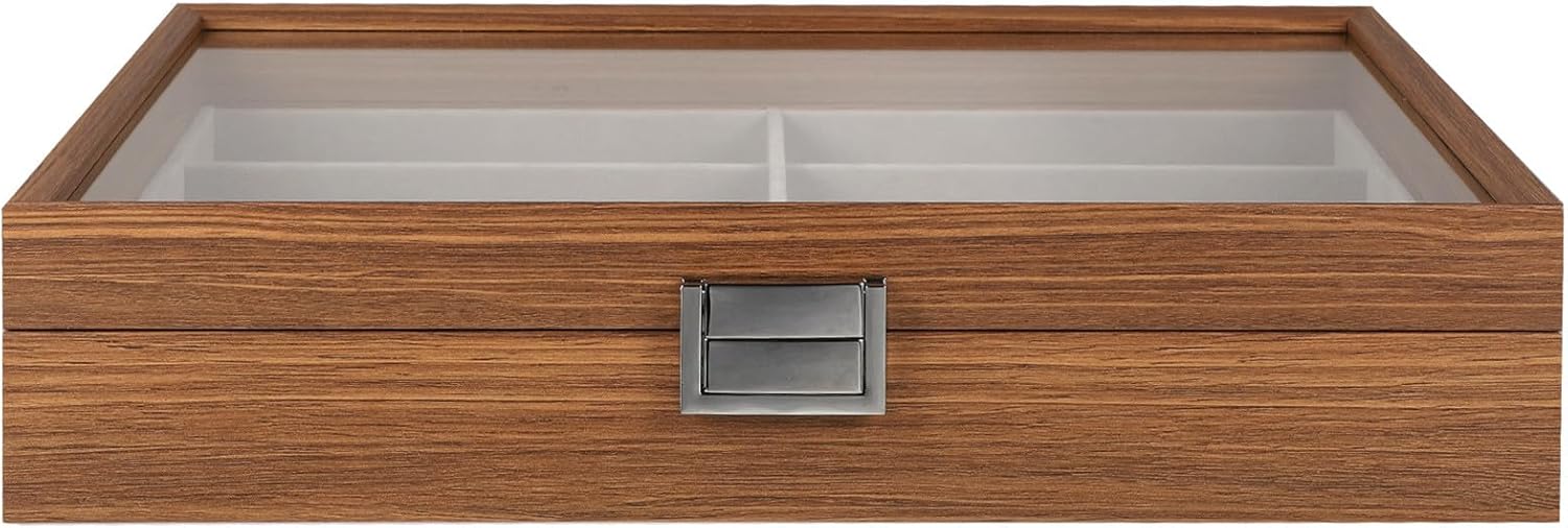 BESPORTBLE Wooden Eyeglass Storage Box with Lid, 8-slot Portable Glasses Case for Men and Women, Velvet Interior Spectacle Organizer for Travel and Display