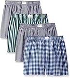 Tommy Hilfiger Men's Underwear 4 Pack Cotton Classics Woven Boxers, Large, Juniper/Carbon/Green Multi