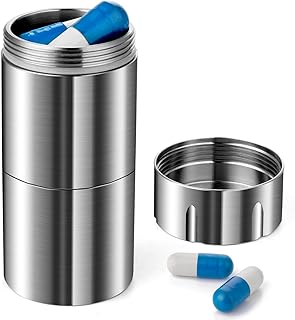 Pill Case, Titanium Keychain Pill Holder, 2 Compartments Small Metal Pill Box Tiny Waterproof Pill Bottle Pocket Portable Pill Organizer Container for Travel Purse Outdoor(Extended Upgrade)