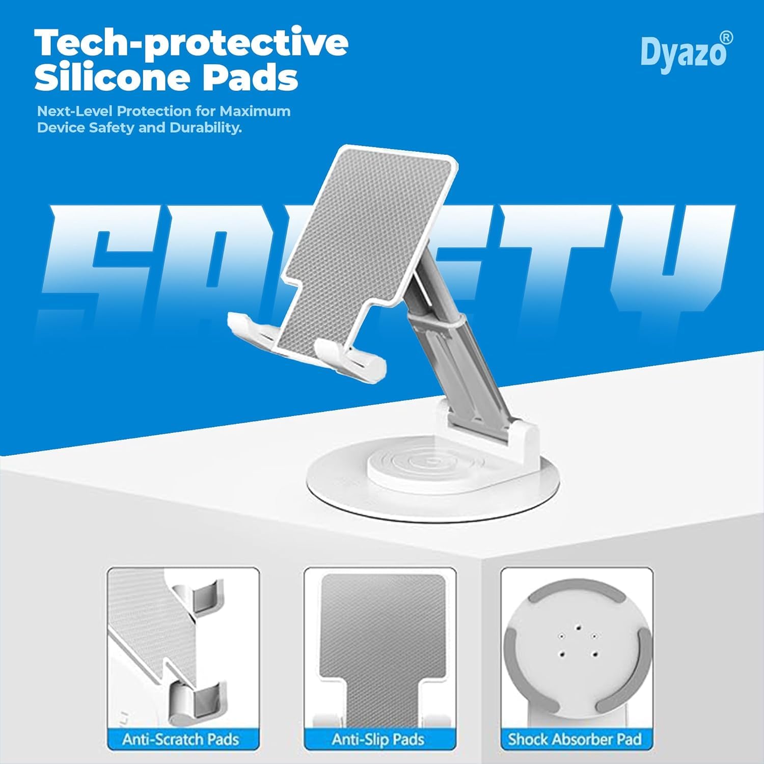 Dyazo Foldable Tablet Stand | Holder Compatible for Desk Compatible for Samsung Galaxy Tabs, iPad All Other Tablets Up to 12.9 inch with 360 Degree Rotation (White) — Amazon image 5