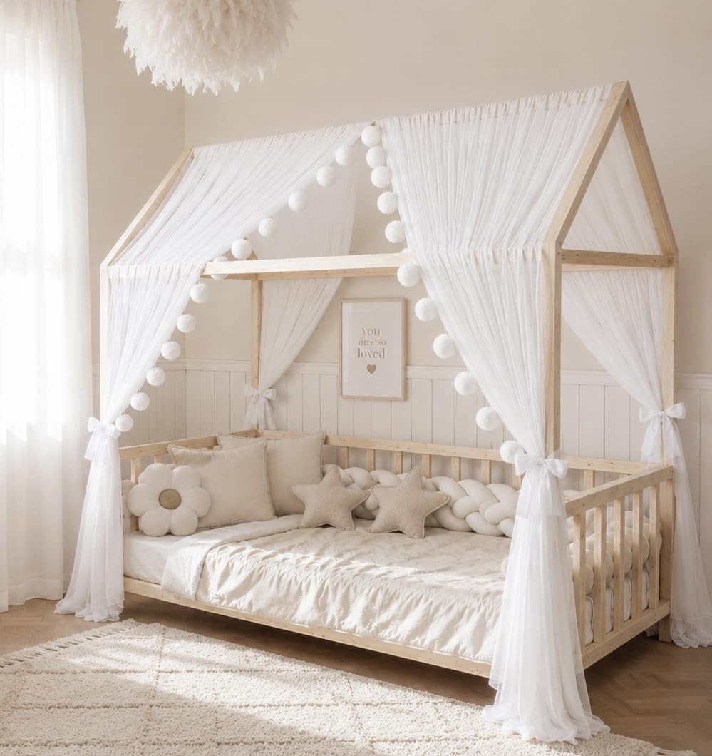 Baby Fancyroom Letto a baldacchino, per camera dei bambini, colore bianco/ecru per lettino, cameretta dei bambini, baldacchino, tenda da letto per ragazze, camera della principessa (con 5 farfalle