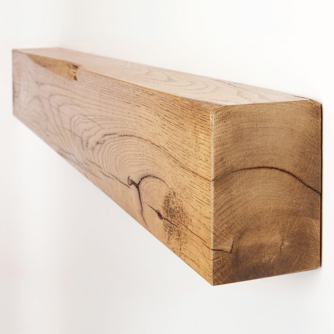 Funky Chunky Furniture Solid Oak Mantel Beam Fireplace Shelf - 9 x 14cm | Length: 100cm, Finish: English Oak