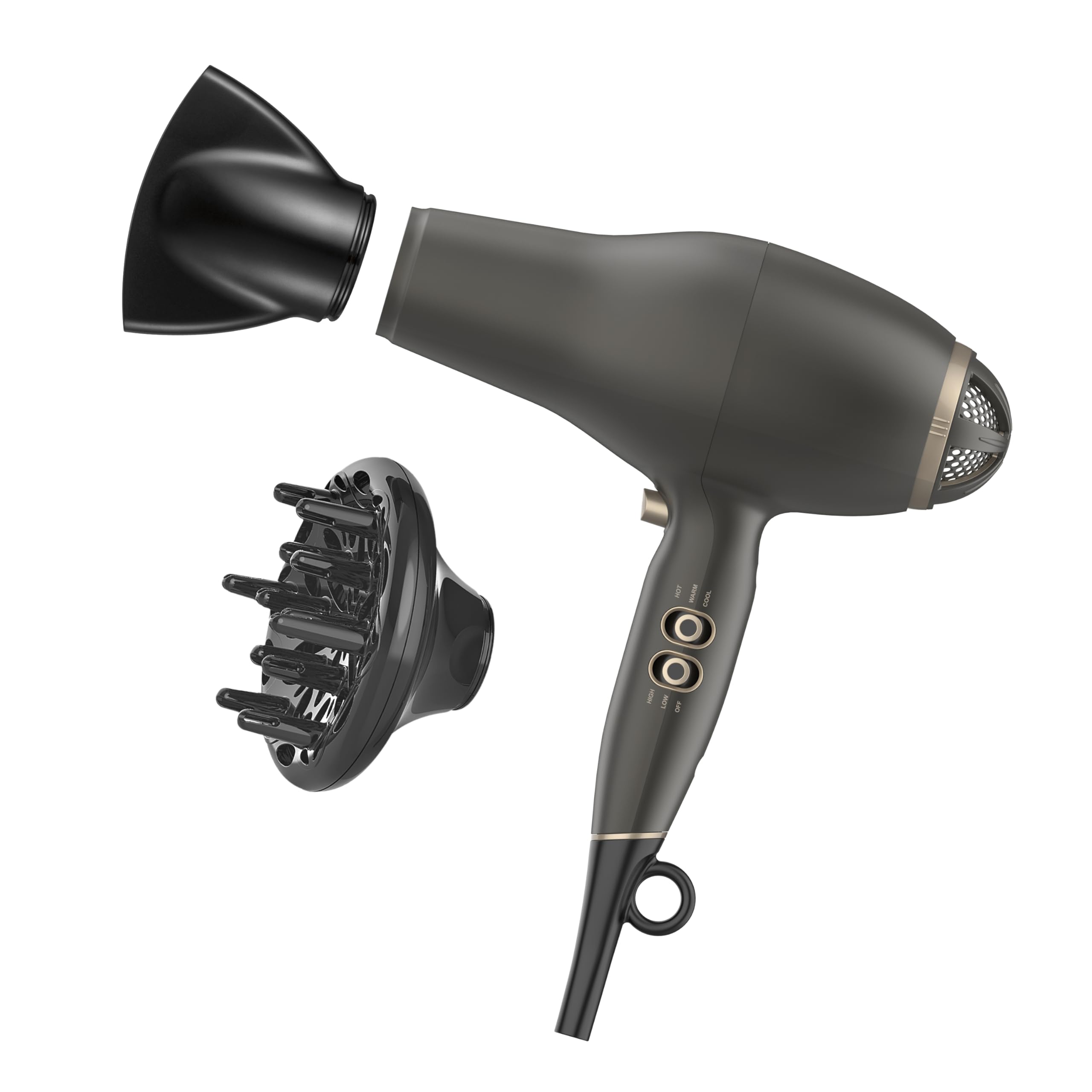 INFINITI PRO CONAIR FloMotion Pro Hair Dryer, Personalize Your Drying Experience with Adjustable Airflow and 6 Heat/Speed Settings, Blow Dryer with Diffuser and Concentrator Attachments, Black