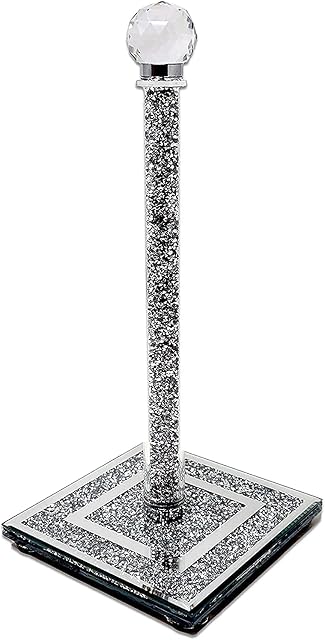 Amazing Gift Crushed Diamond Ornaments Silver Crystal Filled Kitchen Roll Holder 31cm Diamante Freestanding Chrome / Paper Towel Holder/ Wall Mounted/ Tissue Towel Stand Home Decor