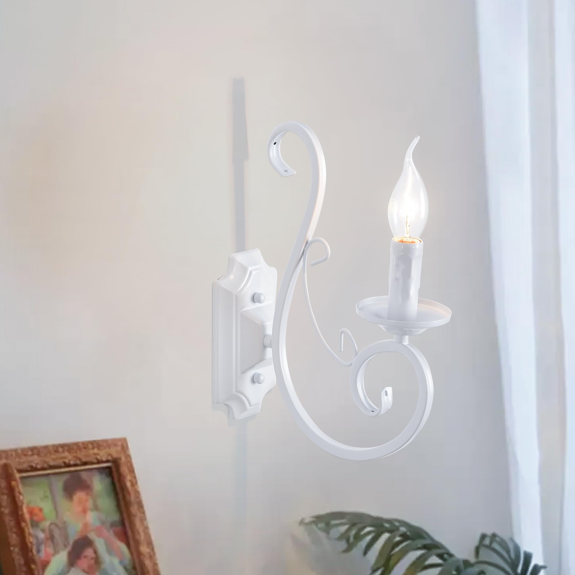 Ganeed Applique da parete applique da comodino con design in ferro battuto dall'aspetto antico applique da parete retrò per soggiorno tromba scale e14 bianco 1 luce (2 confezioni)