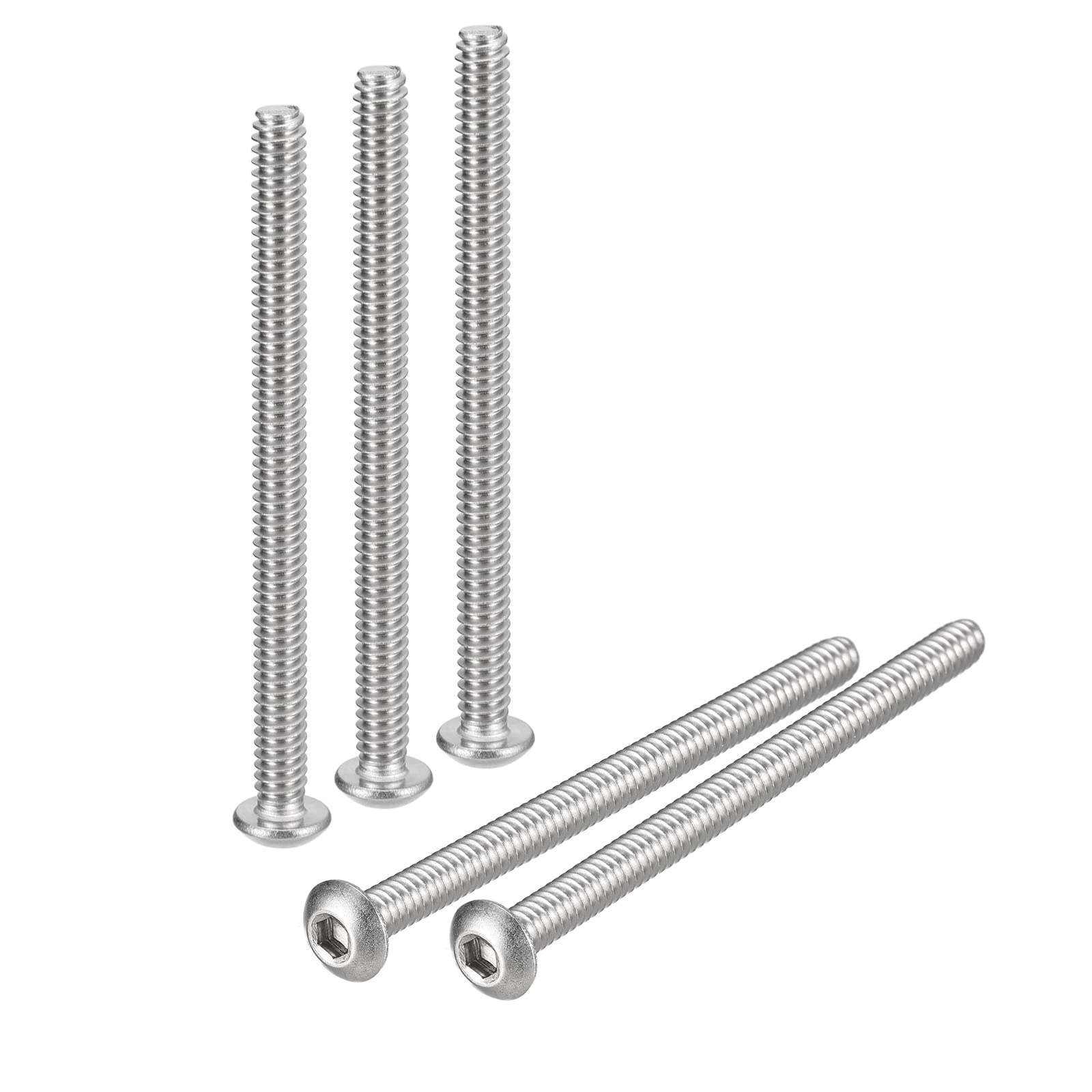 uxcell #10-24x2-1/2 Button Head Socket Cap Screws, 20pcs 304 Stainless Steel Fasteners Hex Bolts Screws, Full Thread Hex Drive Screws