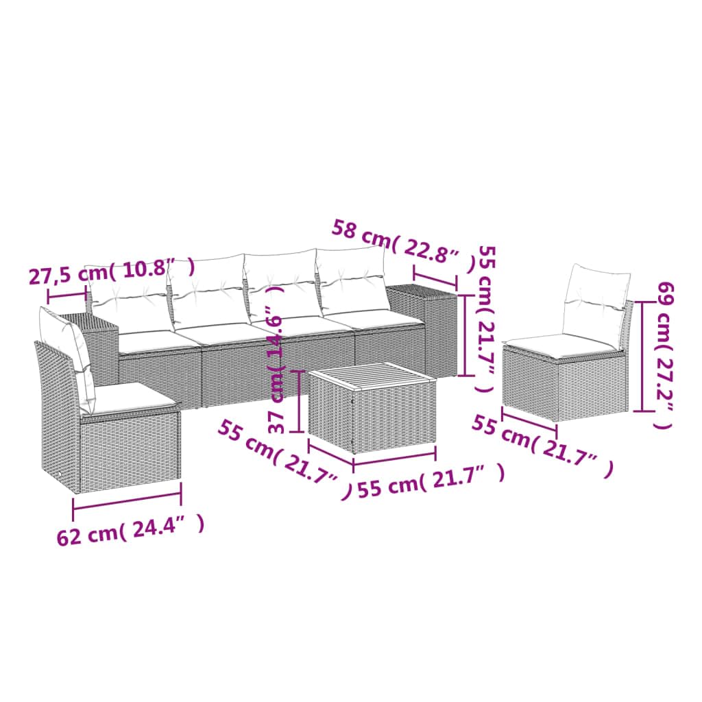 7-częściowy zestaw mebli ogrodowych z zestawem do siedzenia, lounge, zestaw do jadalni, balkon, taras, polirattan, odporny na warunki atmosferyczne, łącznie z poduszkami, wysuwany, zajmuje