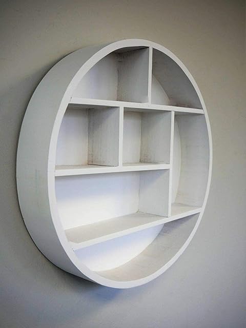Nabatee Floating Shelving Wall Shelf Small Round Wooden Shelf Storage for Home and Kitchen (white round)