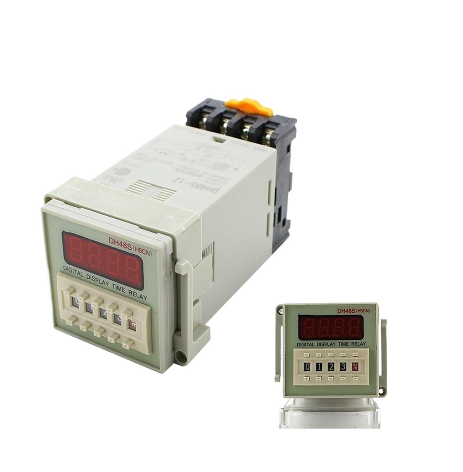 DH48S-1Z Digital LED temporizador programable interruptor de relé de tiempo DH48S 0,01 S-9999H carril DIN AC110V 220V DC 12V 24V con Base de enchufe (Size : DC12V)