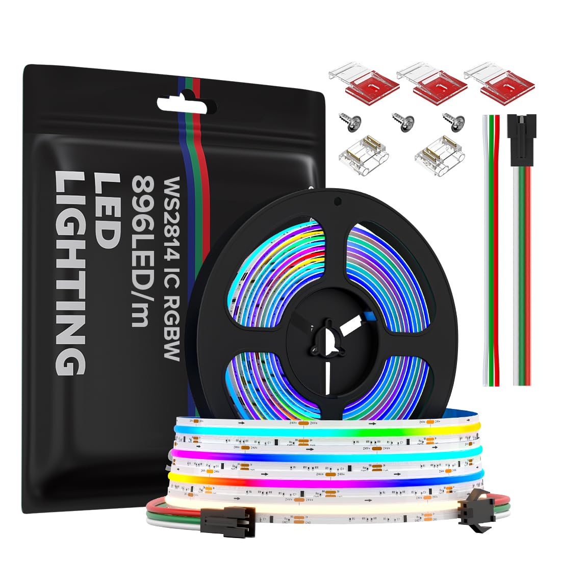 SEZO Cinta LED COB WS2814 RGBW IC FCOB 5M 896LEDs/m Tira luminosa de alta densidad DC24V 10mm RGB+WW(blanco cálido) Cinta luminosa IP30 no impermeable para proyectos de bricolaje