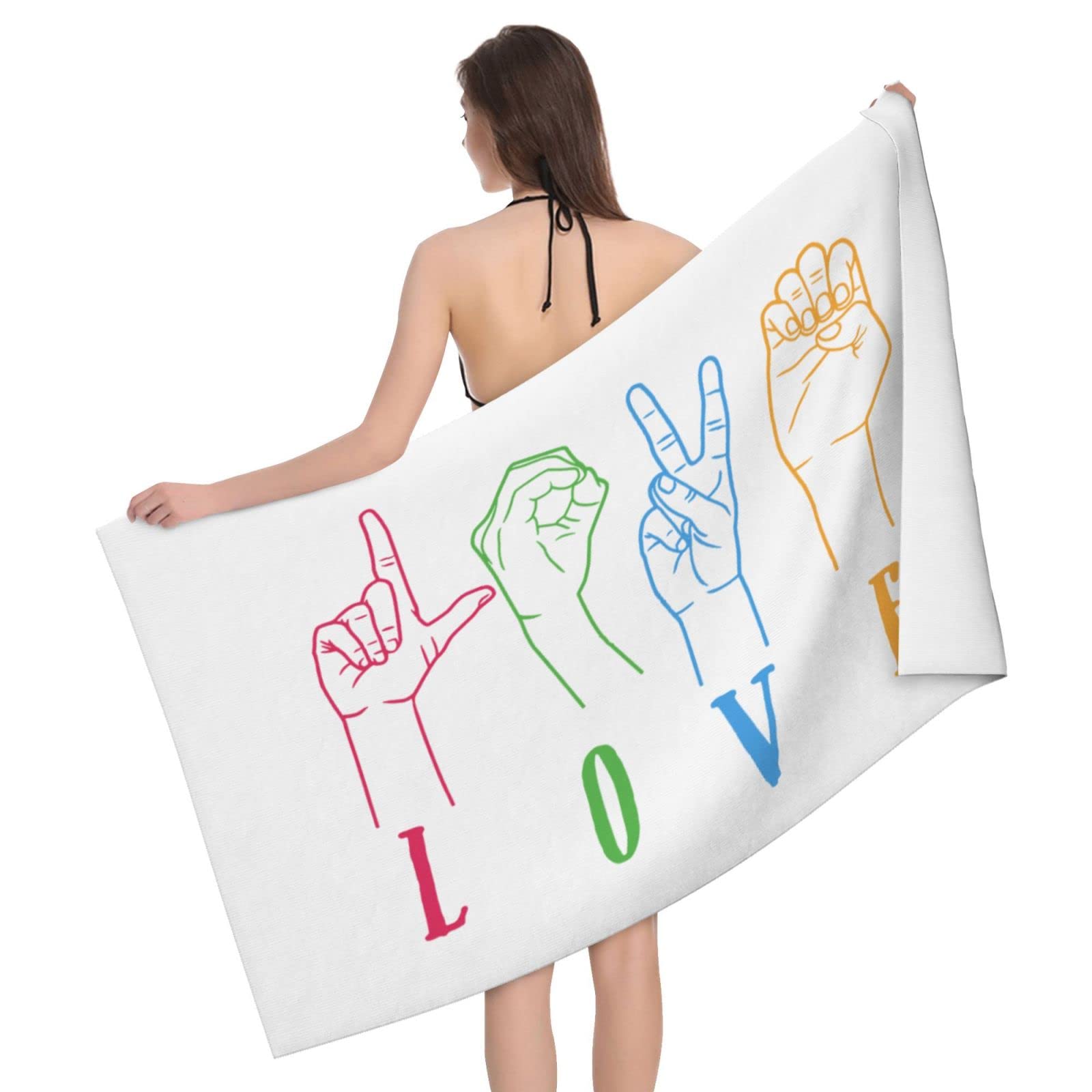 Towels Deaf Awareness Sign Language Love Cosy Bathroom Towels Premium Absorbent Wash Cloths For Everyday Pool Bathroom,80X130Cm