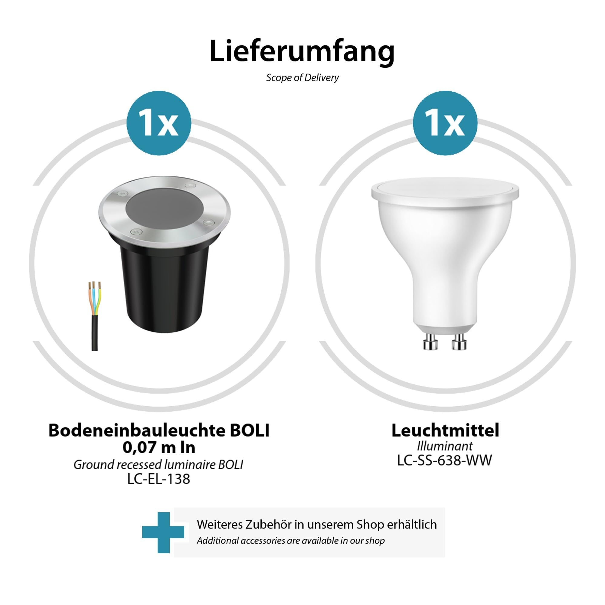 ledscom.de Lampe encastrée dans le sol BOLI pour l'extérieur, IP67, inox, givré, rond, 108mm Ø incl. lampe LED 500lm blanc chaud