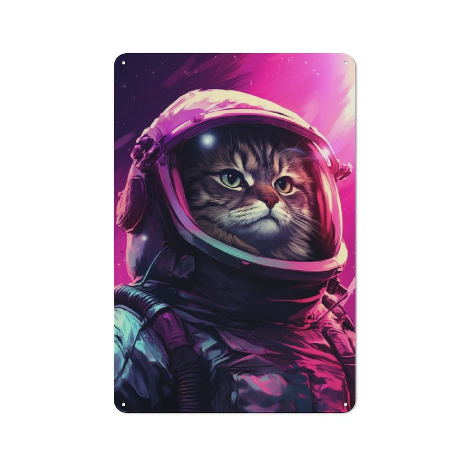 Junmoney Vaporwave Cat Astronaut Retro Metal Wall Sign 30X20cm With For Bar Or Restaurant, A Housewarming Gift For Hospitality Decor Collectors