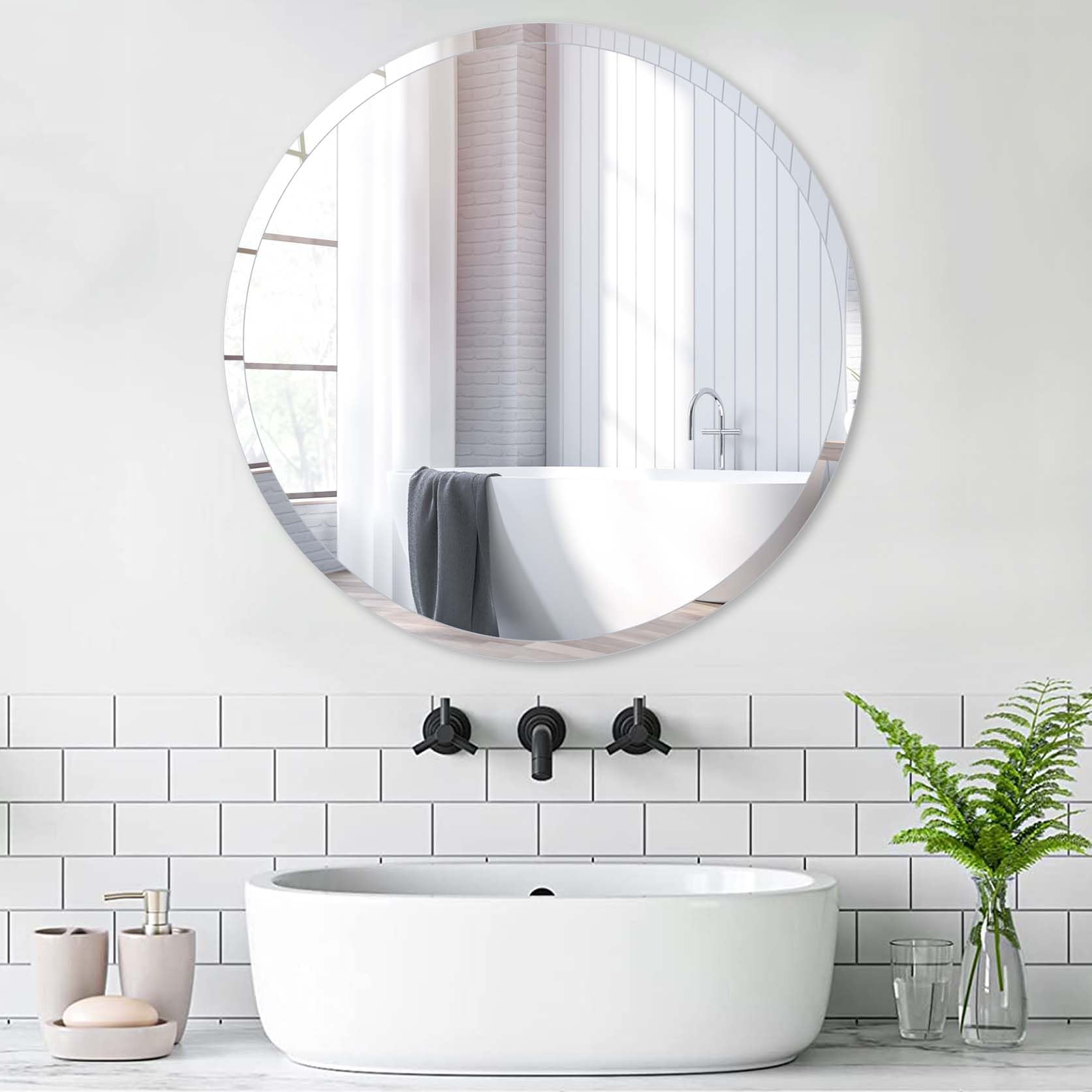 ANYHI Round Mirror for Wall, 50x50cm HD Reflection Frameless Circle Mirror