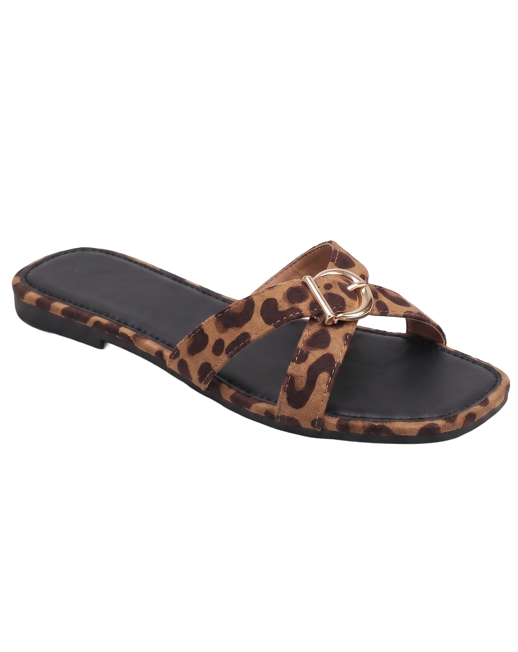 austine Women's Trendy Leopard Print Flat Sandals with Gold-Tone Buckle Detail – Stylish Open-Toe Casual Slip-On Footwear for Everyday Comfort-picture-11