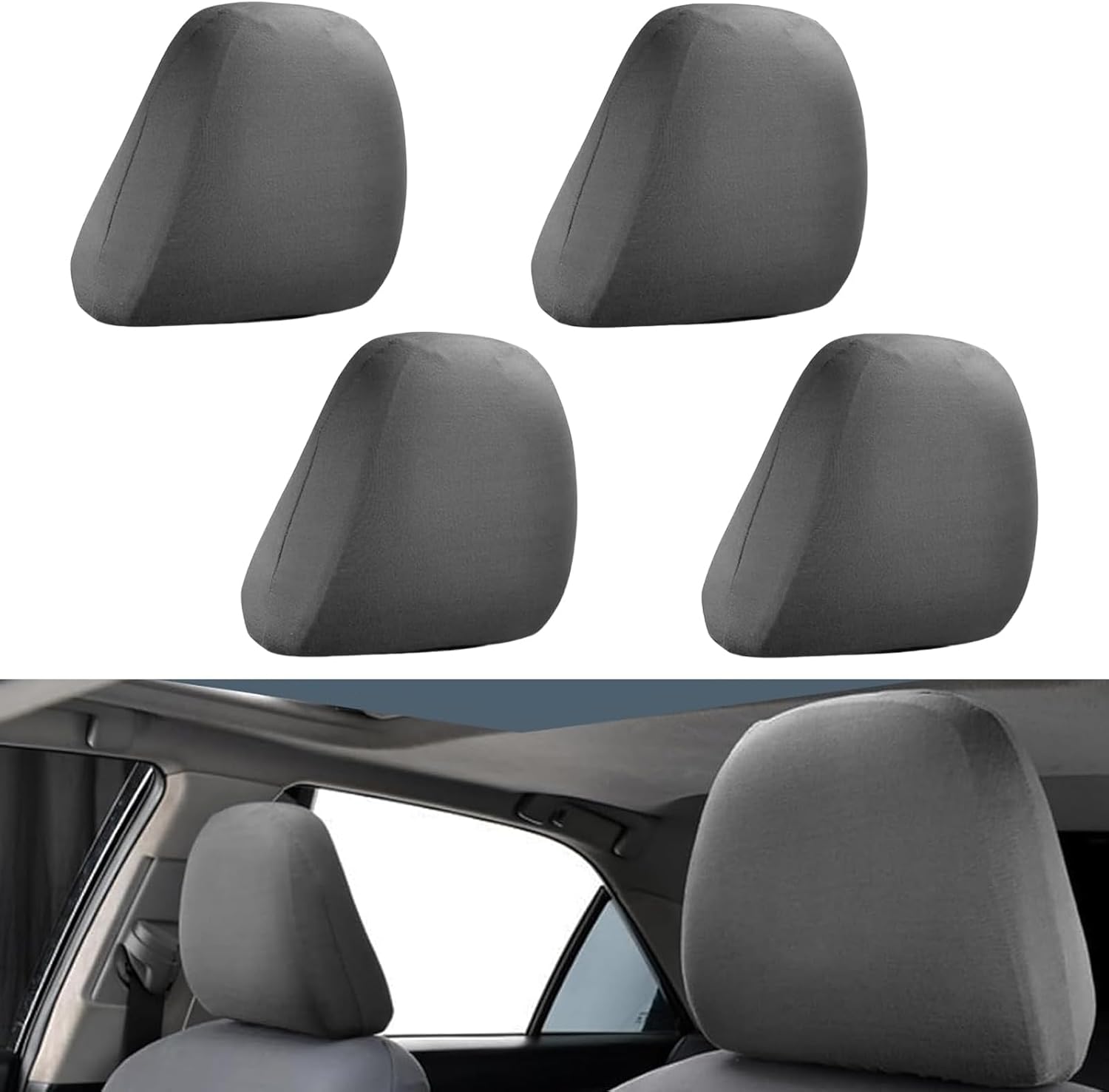 Kopfstützenbezüge Auto 4er Set Universal Kopfstützenbezug Auto Elastische Kopfstützenschoner Atmungsaktiv und Flexibel Staubdicht und Waschbar Geeignet für LKW, Bus (grau)
