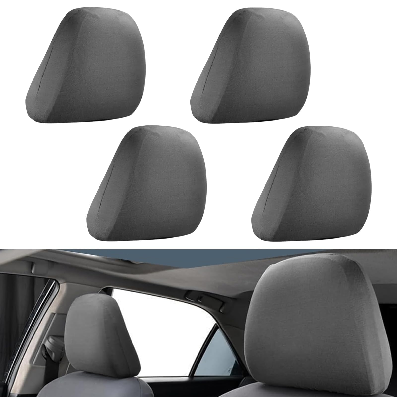 JAONLD Kopfstützenbezüge Auto 4er Set Universal Kopfstützenbezug Auto Elastische Kopfstützenschoner Atmungsaktiv und Flexibel Staubdicht und Waschbar Geeignet für LKW, Bus (grau)