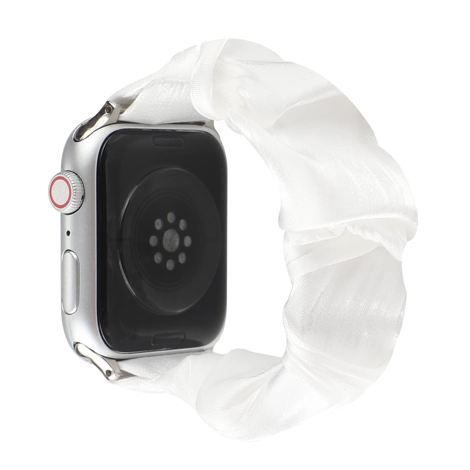 Scrunchie Bands Strap Elastic Satin Fabric Scrunchy Wristband Glossy Pure Color Bracelet Compatible Apple Watch 41mm 40mm 38mm Series 1 2 3 4 5 6 7 8 SE, White