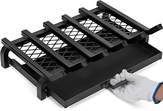 Fireplace Grate 20 Inch- Wood Stove Fireplace Log Grates with Ember & Ash Trays Pan, Heavy Duty Wrought Cast Iron Rack Holder Pit for Indoor Outdoor Chimney Hearth