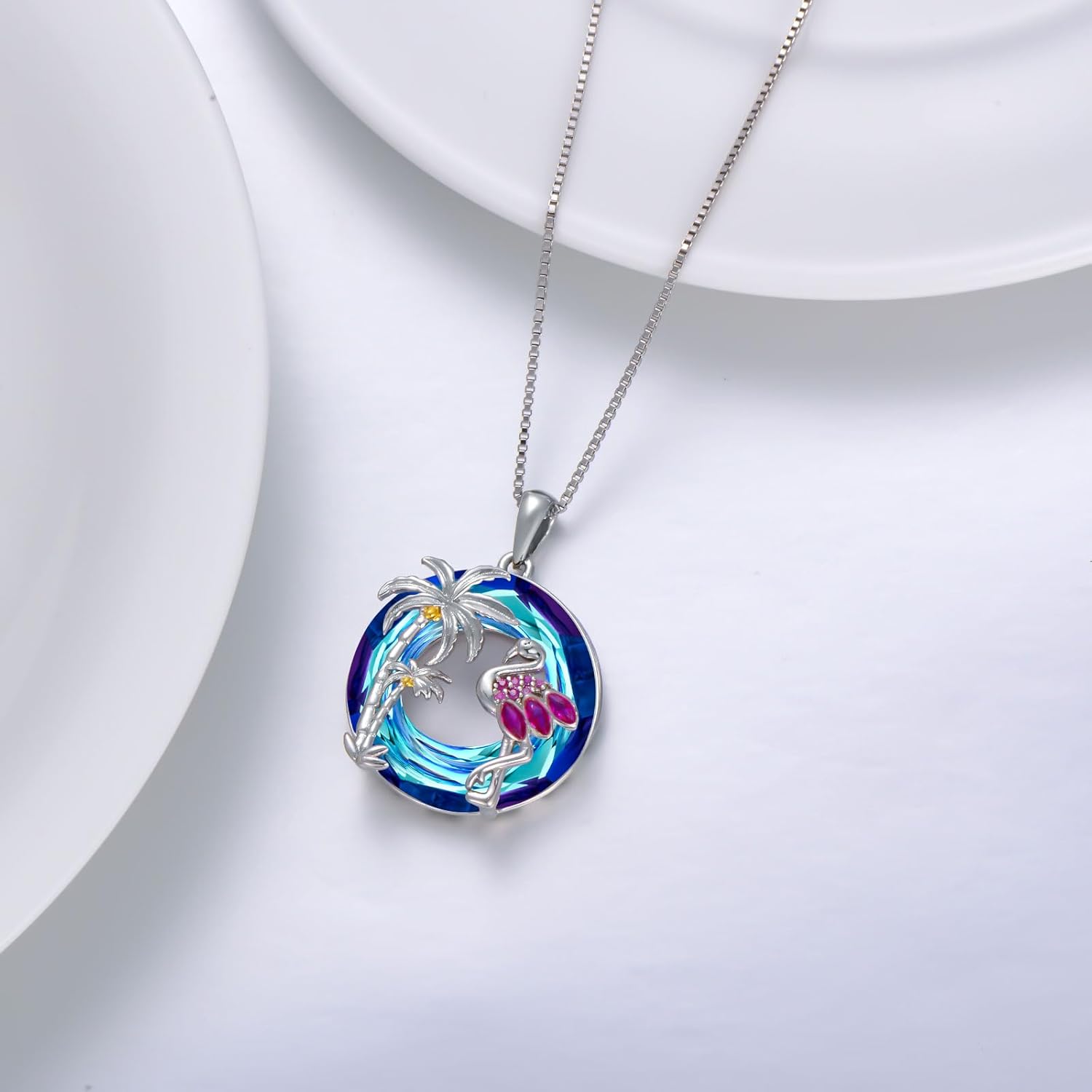 TOUPOP Flamingo Gifts for Women 925 Sterling Silver Crystal Flamingo Necklace Palm Tree Pendant Flamingo Jewelry Birthday Christmas Gifts for Women - Image 4