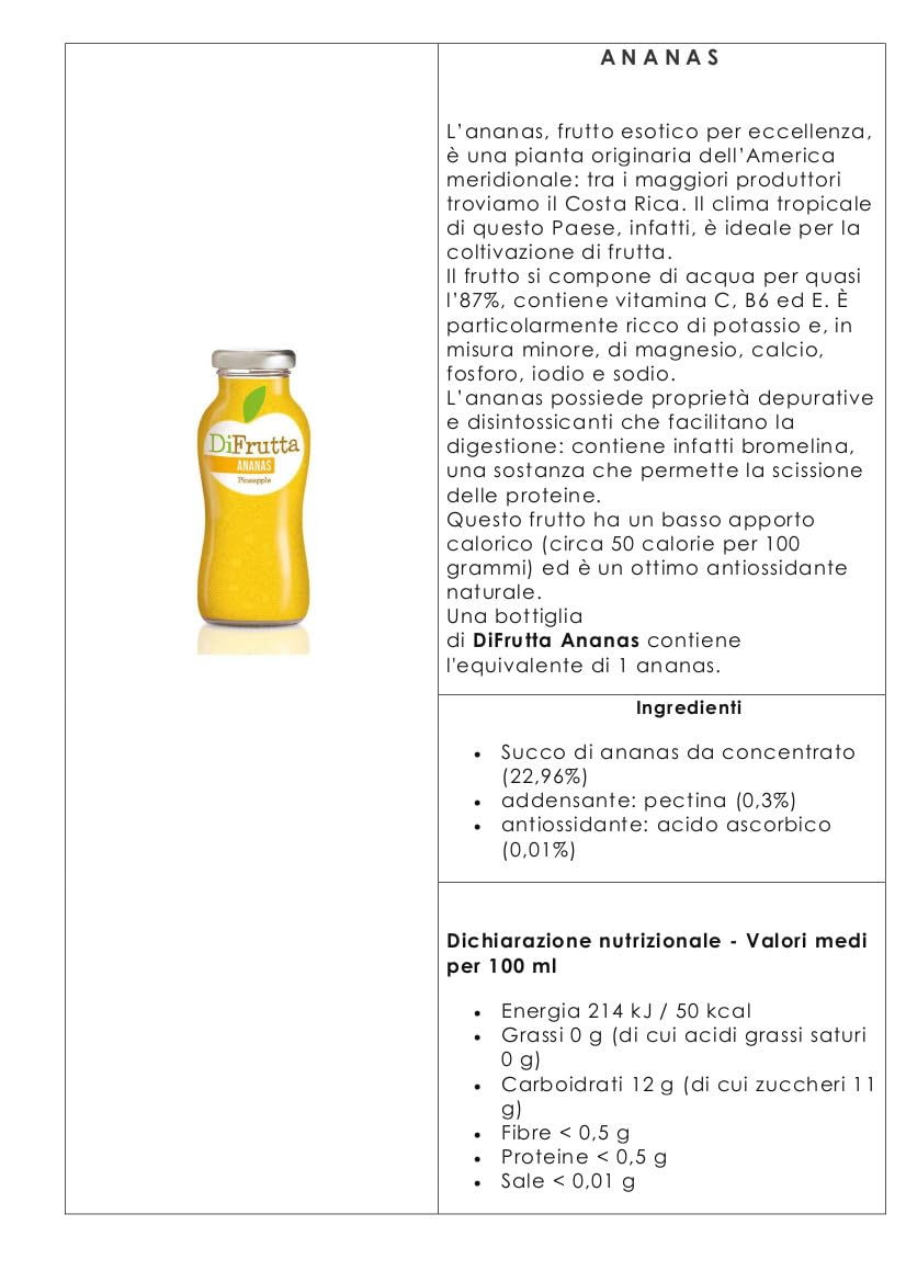 Jus d'ananas Difrutta 24 bouteilles de 20 cl