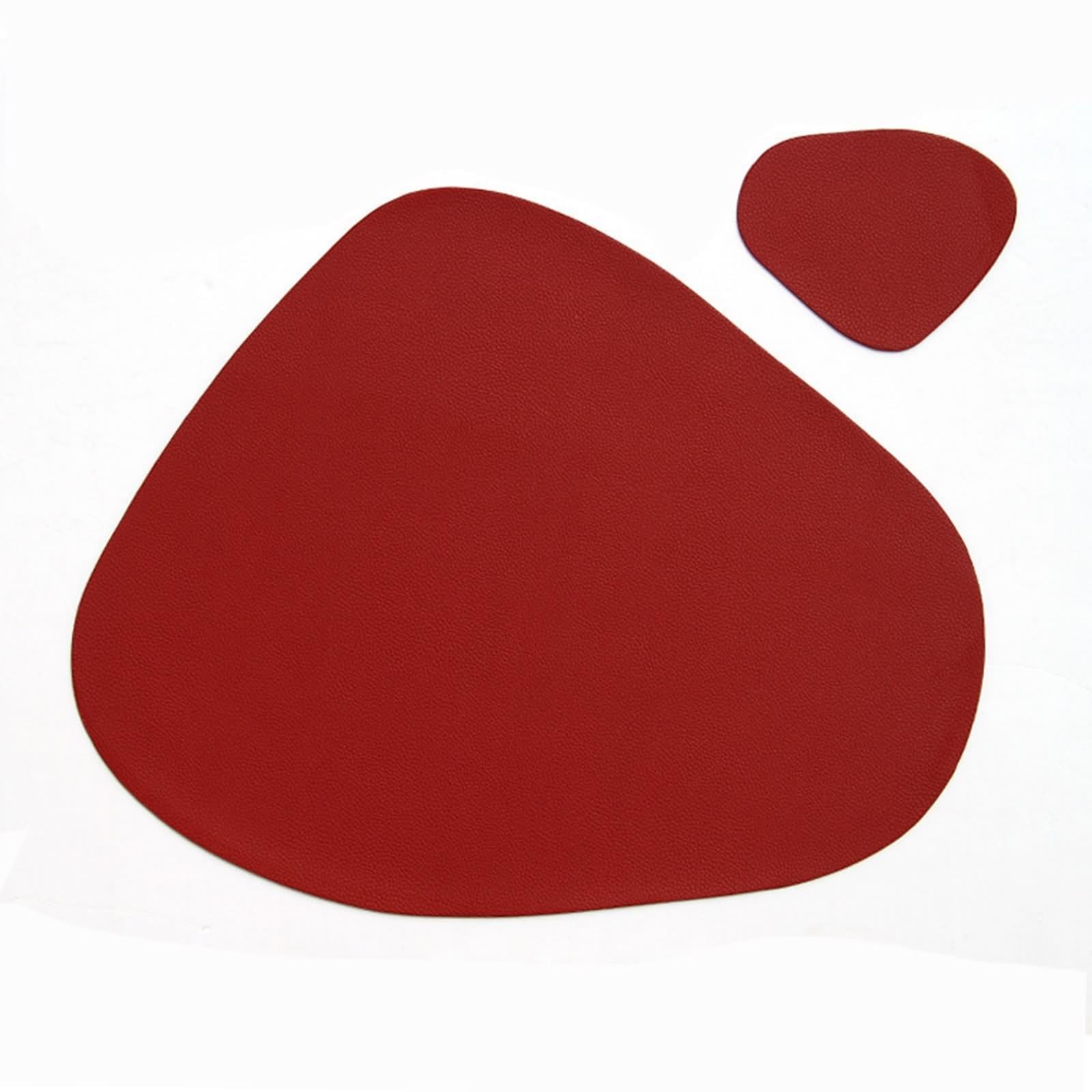 Set di 6 tovagliette autunnali, in pelle, 36,8 x 45 cm, tinta unita, con sottobicchiere, rosso