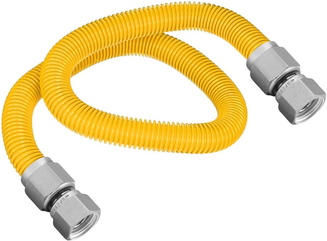 HIGHCRAFT Gas Line Hose 1/2'' O.D. x 72'' Length with 1/2 in. MIP Fitting, Yellow Coated Stainless Steel Flexible Connector