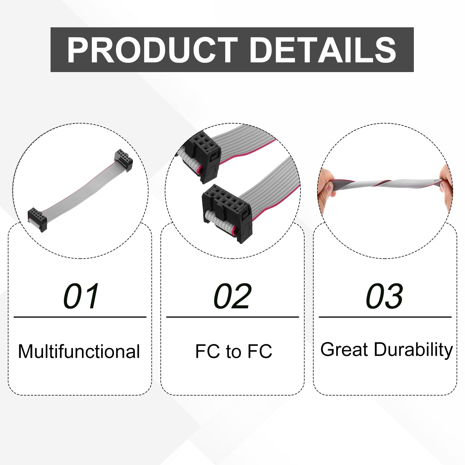 QUARKZMAN 5 Pz Cavo a Nastro Piatto IDC, Passo 2.54mm Larghezza 12mm Lunghezza 10cm 10 Pin FC a FC Connettore a Nastro Piatto per PC, Display LED