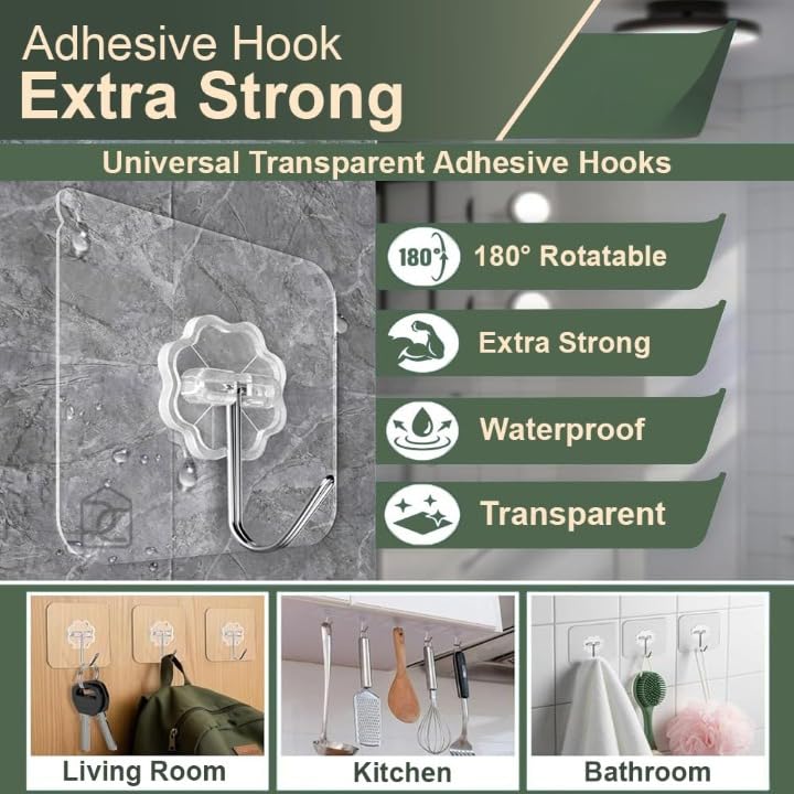 Image of Self Adhesive Wall Hooks - Heavy Duty 10 Pcs Wall Hanger Hook Without Drilling - Nail Free Wall Hooks for Hanging Sticky Hooks for Wall Heavy Items (Style 1)