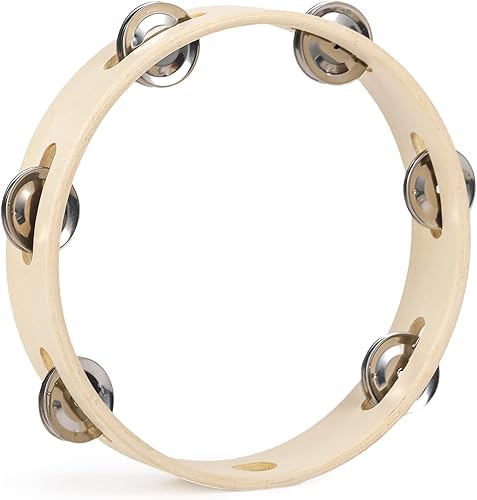 Pandereta de madera de mano para adultos tambor de percusión circular instrumento de ritmo musical para iglesia educativo baile fiesta 8 pulgadas